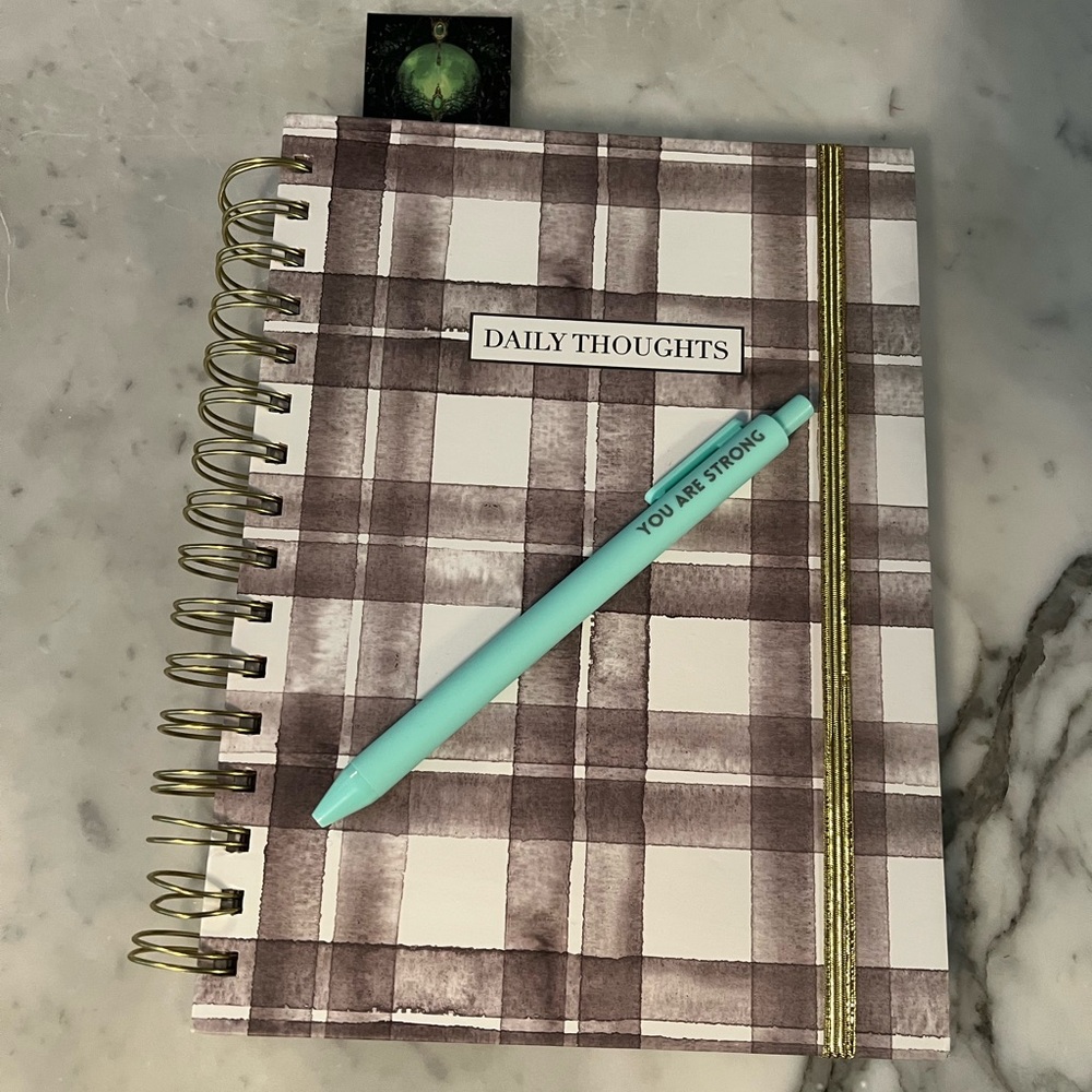 Plaid daily thoughts Journal with inspirational you are strong Pen